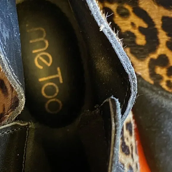 Me Too Zena 9 Black Suede Leopard Animal Print Pull On Ankle Bootie Shoes Sz 11M - Picture 10 of 12